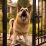 Chien qui aboie au portail et derrière la clôture