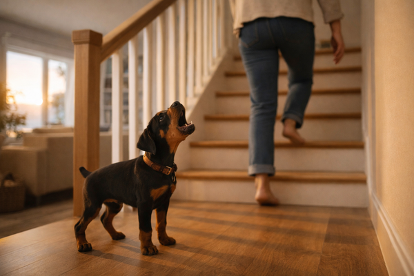 Mon chien aboie quand je change de pièce ou que je monte à l’étage : comment l’aider à rester calme dans la maison