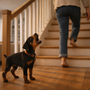 Mon chien aboie quand je change de pièce ou que je monte à l’étage : comment l’aider à rester calme dans la maison