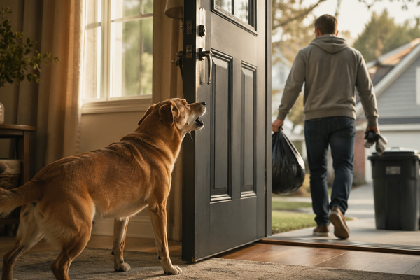Mon chien aboie quand je sors les poubelles ou que je fais un aller-retour dehors : comment éviter la mini-crise ?