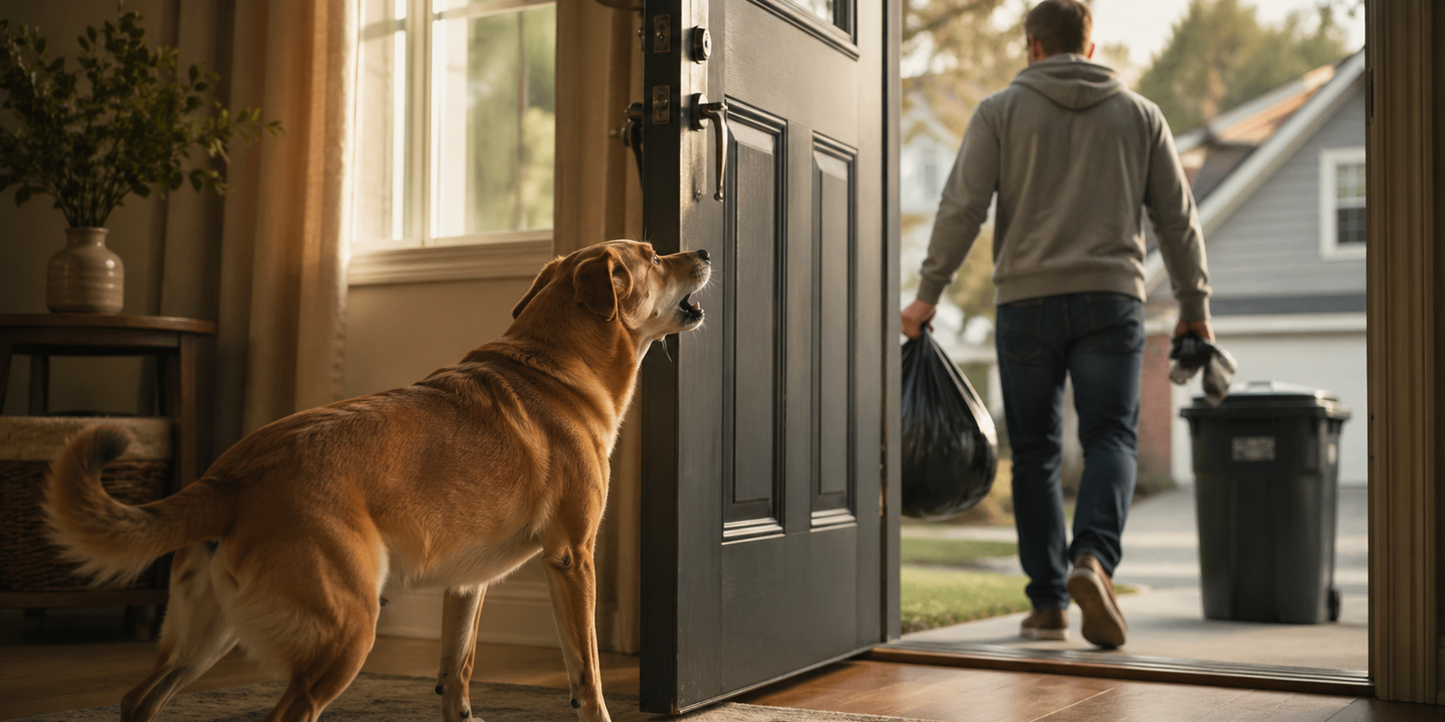 Mon chien aboie quand je sors les poubelles ou que je fais un aller-retour dehors : comment éviter la mini-crise ?