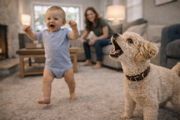 Chien qui aboie quand bébé commence à marcher ou à quatre pattes : comment retrouver le calme