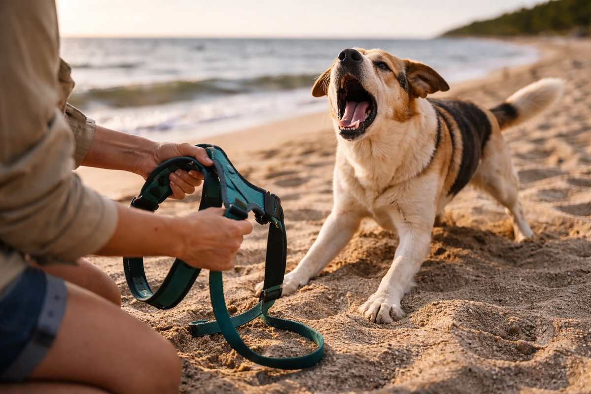 Mon chien aboie quand je lui mets le harnais : comment retrouver des départs plus calmes