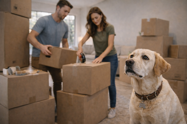 Chien qui aboie quand on déménage ou dans une nouvelle maison : comment le rassurer et retrouver le calme