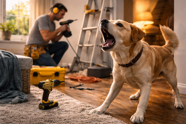 Chien qui aboie sur les bruits de travaux (perceuse, marteau, tondeuse…)