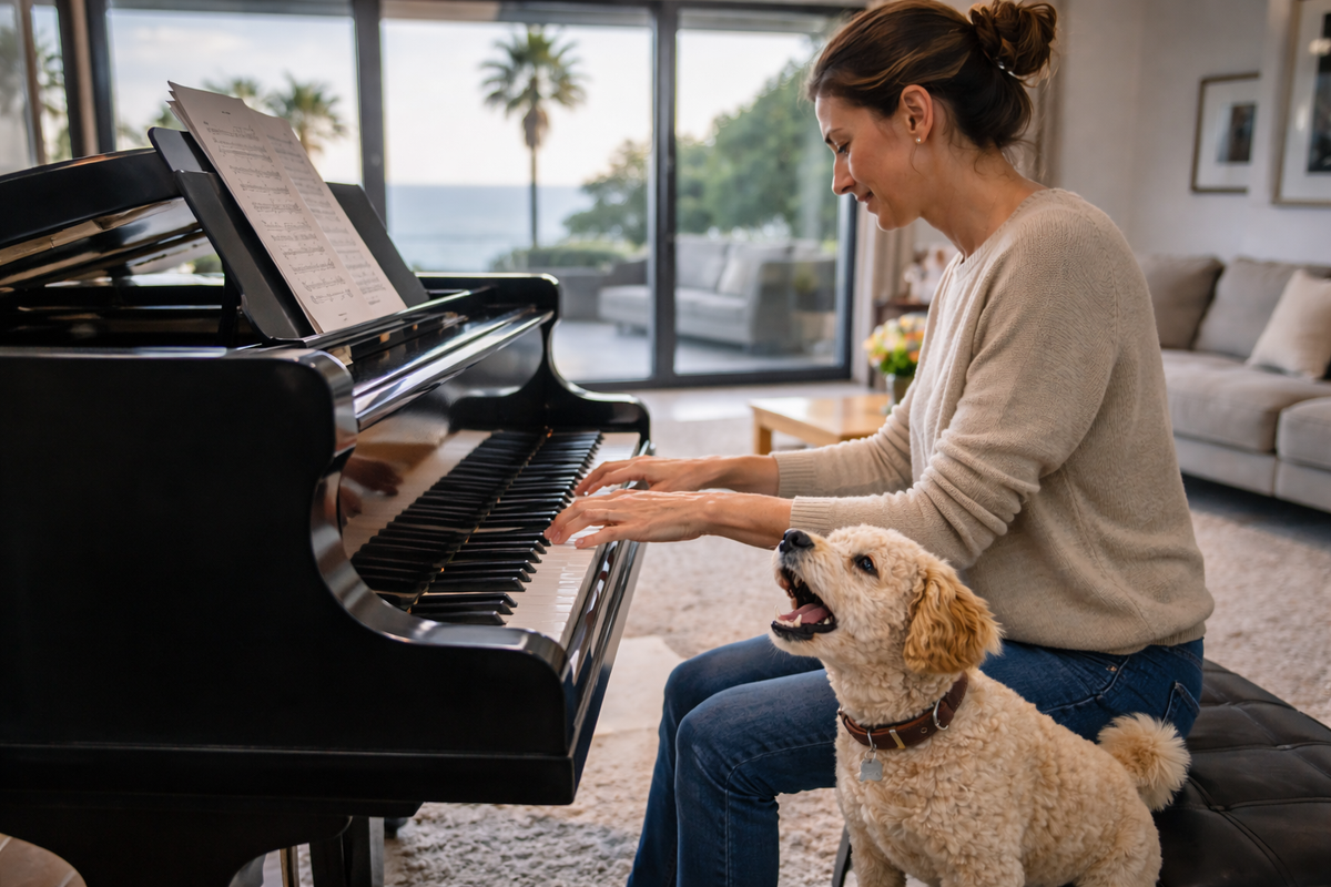 Mon chien aboie à la guitare, au piano ou aux instruments : comment retrouver le calme