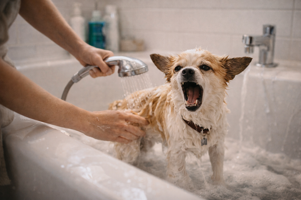 Mon chien aboie pendant le bain : comment le calmer sans transformer ça en combat