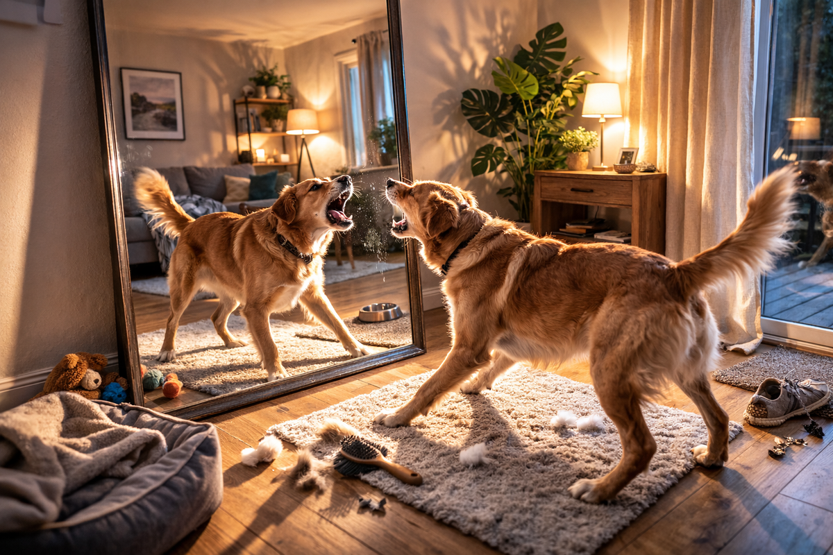 Mon chien aboie sur son reflet dans le miroir ou la vitre : comment retrouver le calme