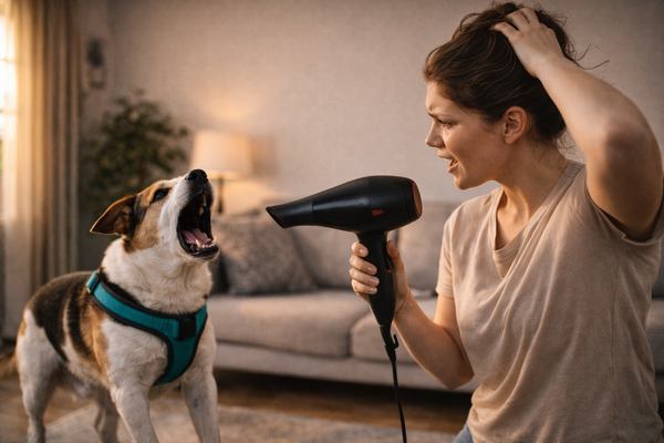 Mon chien aboie au sèche-cheveux : comment le calmer sans le brusquer