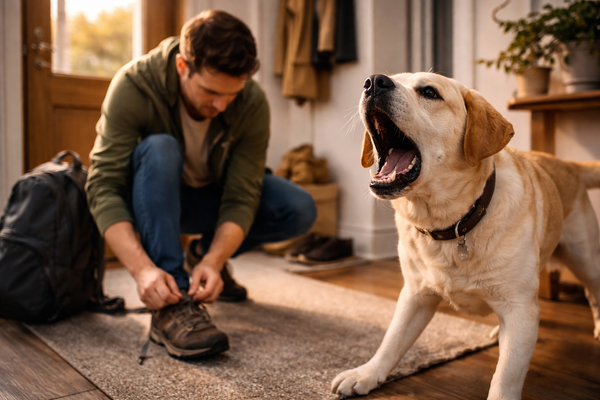 Mon chien aboie quand je prends mes clés ou mets mes chaussures : comment calmer l’anticipation du départ
