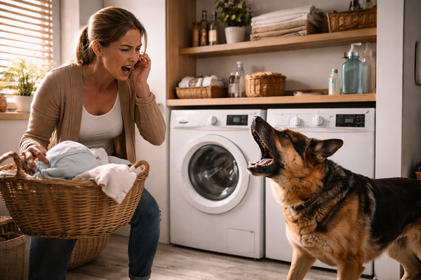 Mon chien aboie au lave-linge : comment le calmer sans le laisser monter en panique