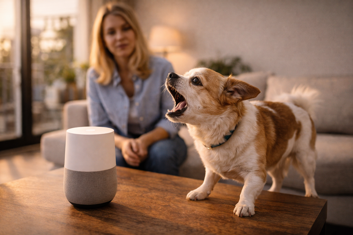 Mon chien aboie sur Alexa, Google Home ou une enceinte connectée : comment le calmer sans le brusquer